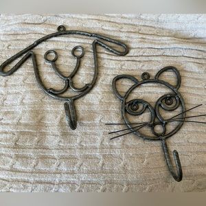 Dog and Cat metal wall hooks